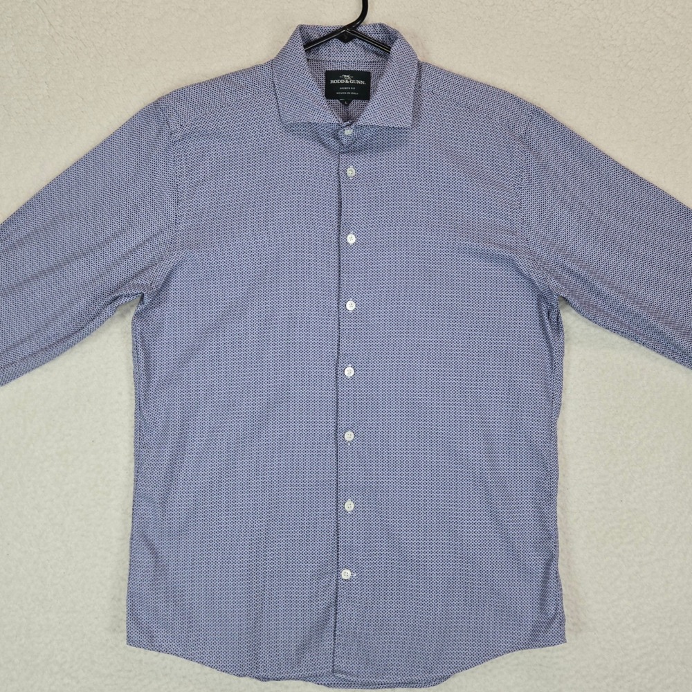 Rodd & Gunn L Italian‎ Cotton Shirt Blue White Geometric Microprint Sports Fit - Picture 3 of 14